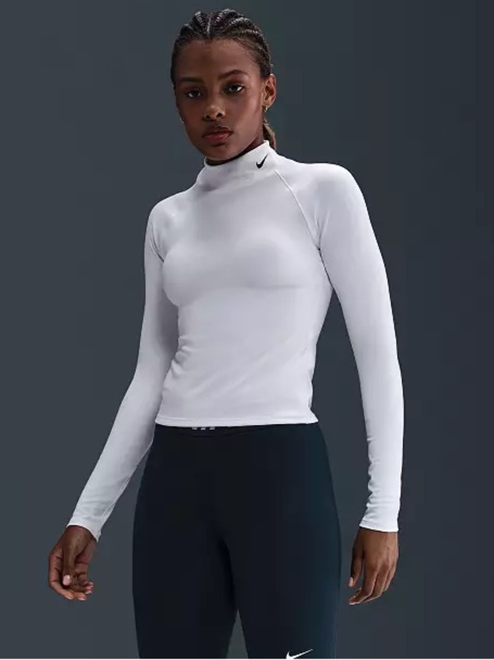 Nike Women's Pro Dri-FIT Fitness Mock-Neck Long-Sleeve Top in White - Small